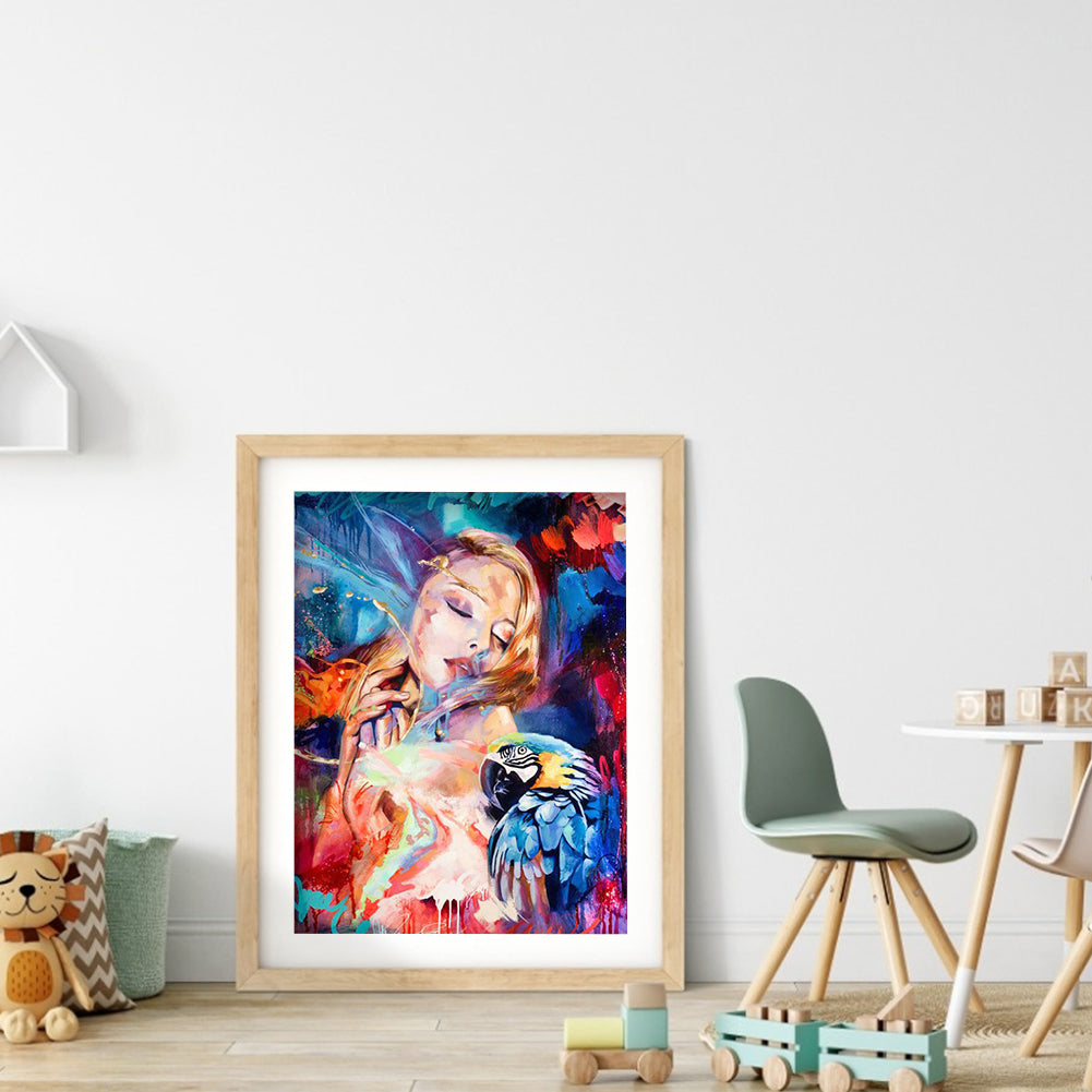 Woman Parrot - Full Round Drill Diamond Painting 30*40CM
