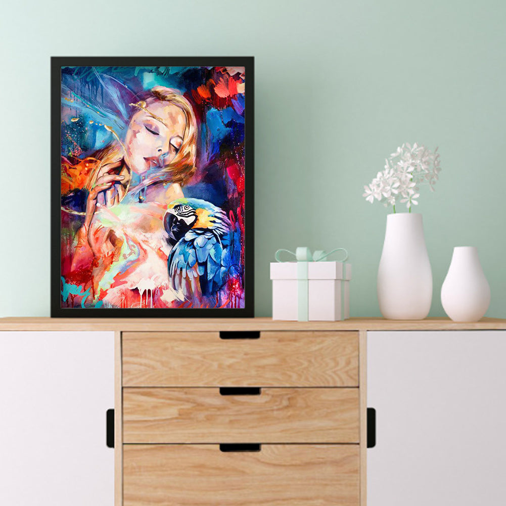 Woman Parrot - Full Round Drill Diamond Painting 30*40CM