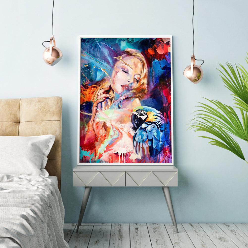 Woman Parrot - Full Round Drill Diamond Painting 30*40CM