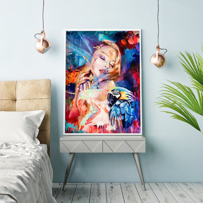 Woman Parrot - Full Round Drill Diamond Painting 30*40CM