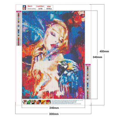 Woman Parrot - Full Round Drill Diamond Painting 30*40CM