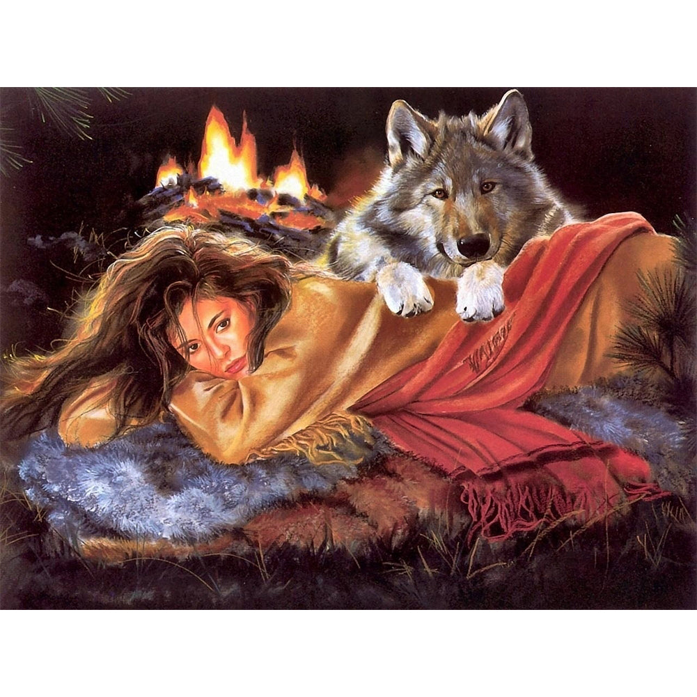 Wolf Woman - Full Round Drill Diamond Painting 50*40CM