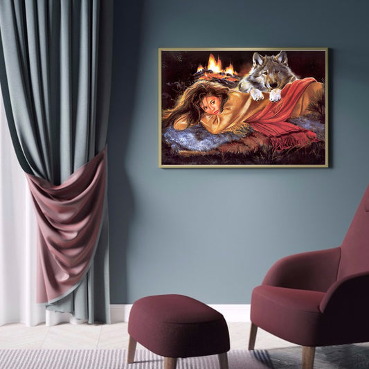 Wolf Woman - Full Round Drill Diamond Painting 50*40CM