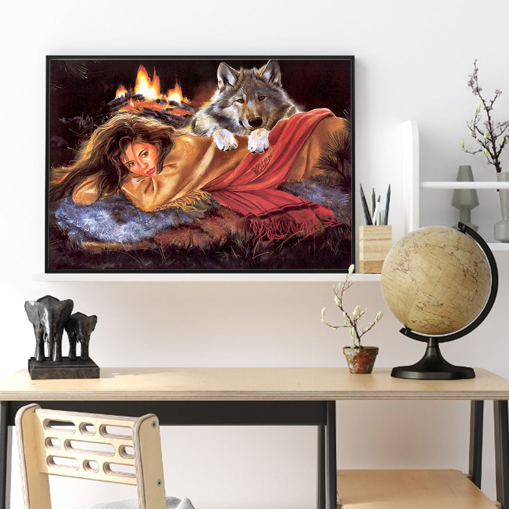 Wolf Woman - Full Round Drill Diamond Painting 50*40CM