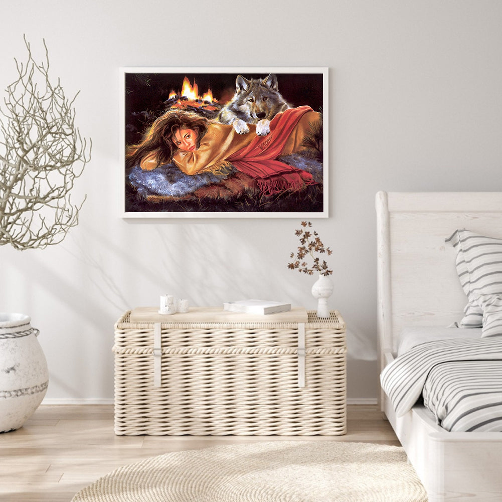 Wolf Woman - Full Round Drill Diamond Painting 50*40CM