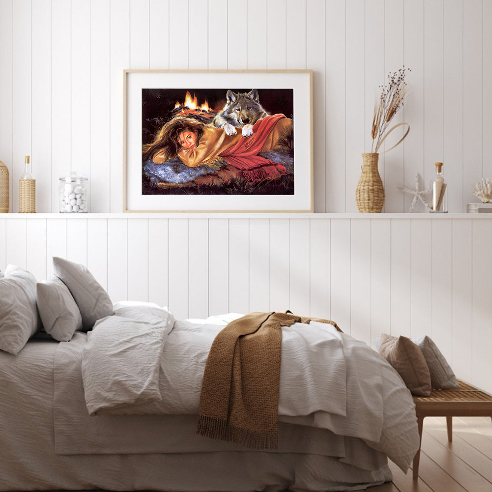 Wolf Woman - Full Round Drill Diamond Painting 50*40CM