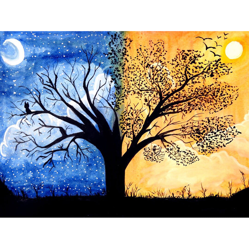 Sun Moon Tree - Full Round Drill Diamond Painting 40*30CM