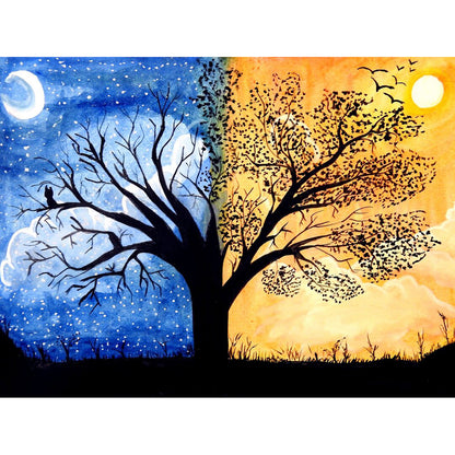 Sun Moon Tree - Full Round Drill Diamond Painting 40*30CM