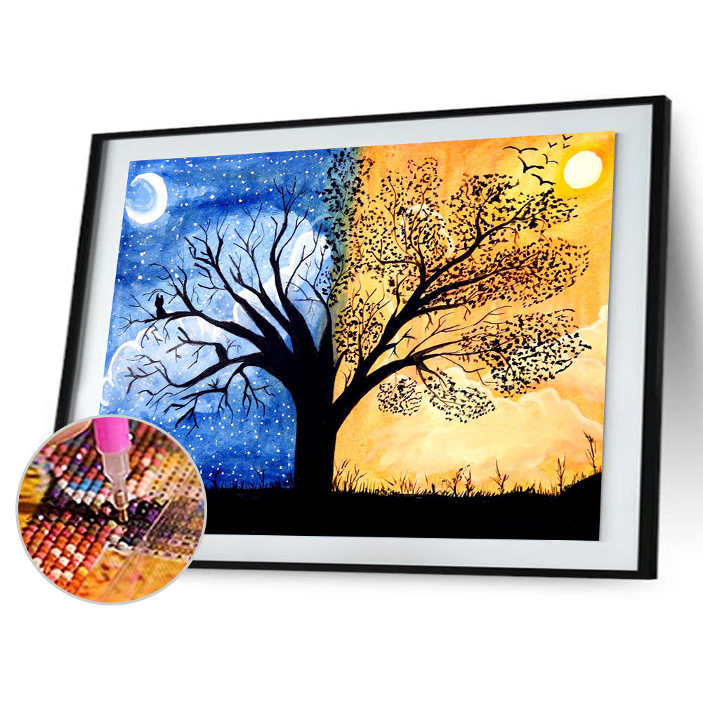 Sun Moon Tree - Full Round Drill Diamond Painting 40*30CM