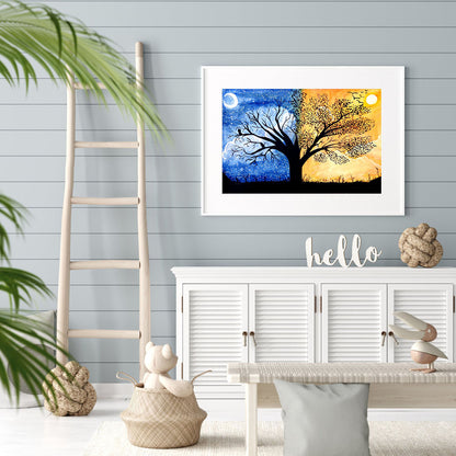 Sun Moon Tree - Full Round Drill Diamond Painting 40*30CM