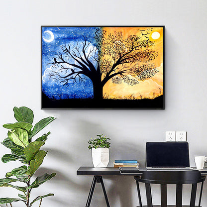 Sun Moon Tree - Full Round Drill Diamond Painting 40*30CM