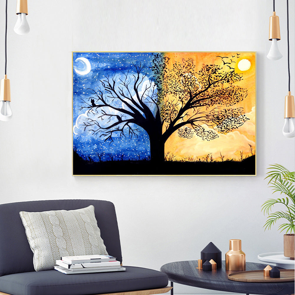 Sun Moon Tree - Full Round Drill Diamond Painting 40*30CM