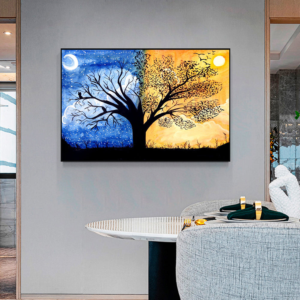 Sun Moon Tree - Full Round Drill Diamond Painting 40*30CM