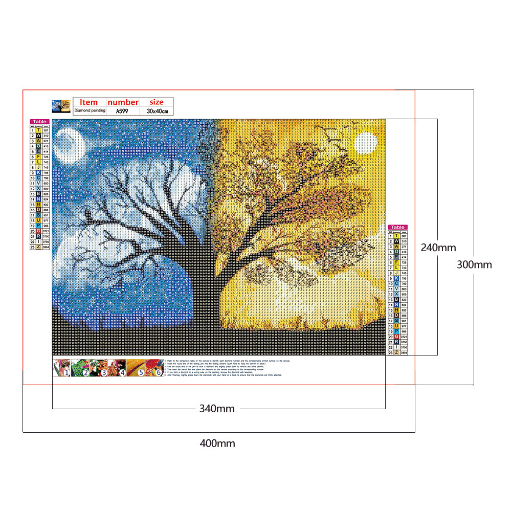 Sun Moon Tree - Full Round Drill Diamond Painting 40*30CM