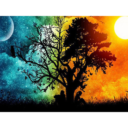 Sun Moon Tree - Full Round Drill Diamond Painting 40*30CM