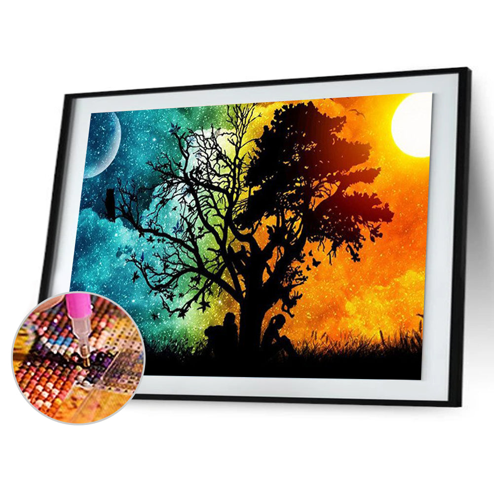 Sun Moon Tree - Full Round Drill Diamond Painting 40*30CM