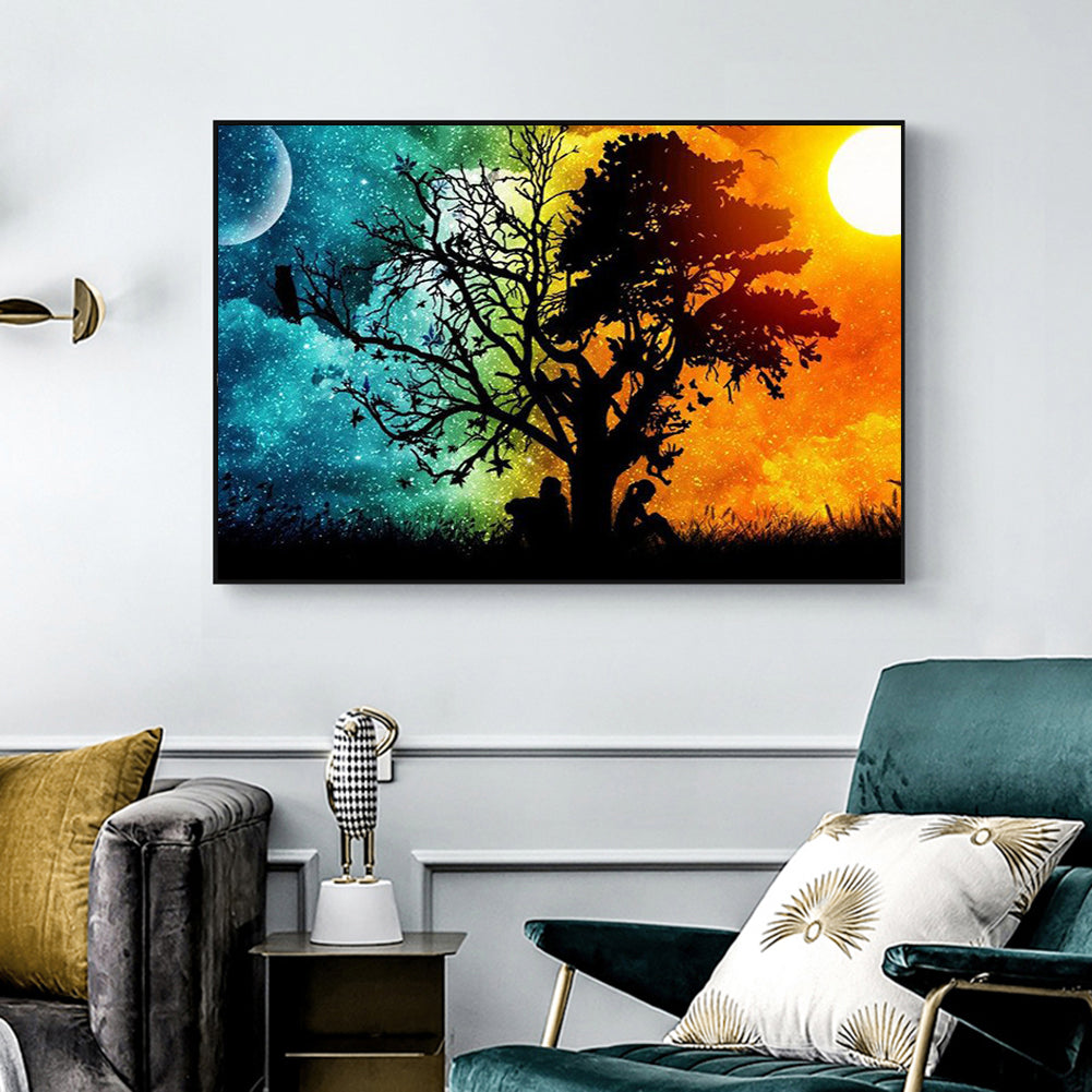 Sun Moon Tree - Full Round Drill Diamond Painting 40*30CM