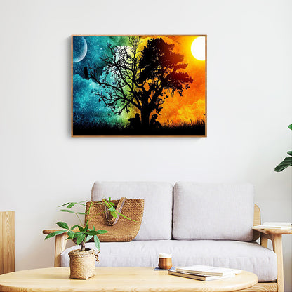 Sun Moon Tree - Full Round Drill Diamond Painting 40*30CM