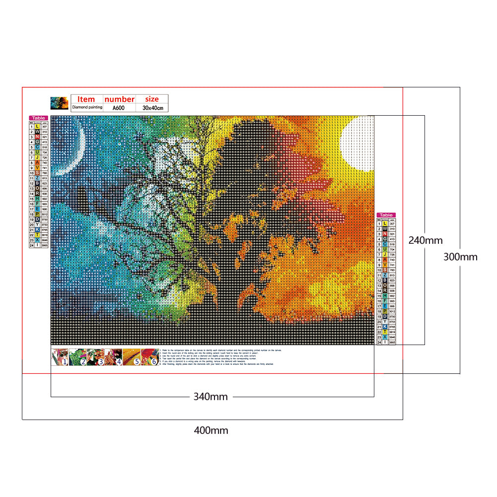 Sun Moon Tree - Full Round Drill Diamond Painting 40*30CM