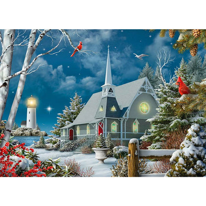 Lighthouse Snow - Full Round Drill Diamond Painting 40*30CM