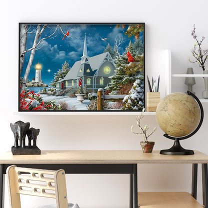 Lighthouse Snow - Full Round Drill Diamond Painting 40*30CM