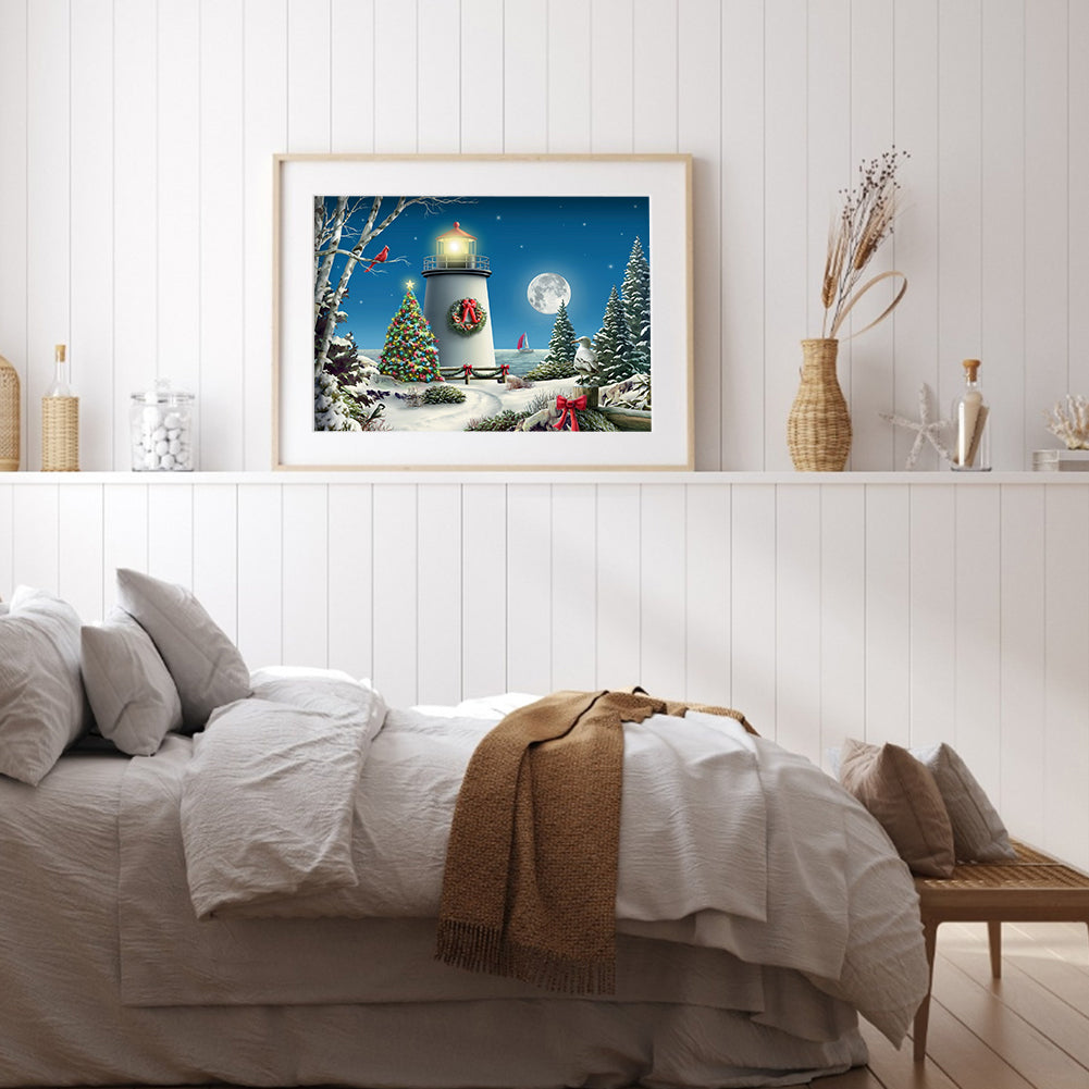 Lighthouse Snow - Full Round Drill Diamond Painting 40*30CM