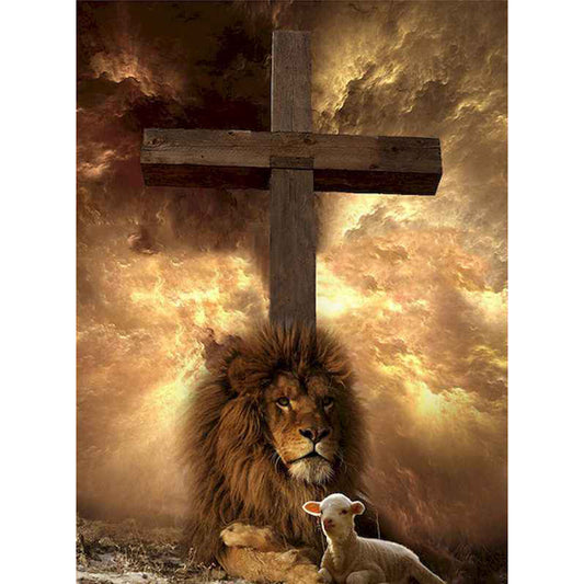 Lion Cross - Full Round Drill Diamond Painting 30*40CM