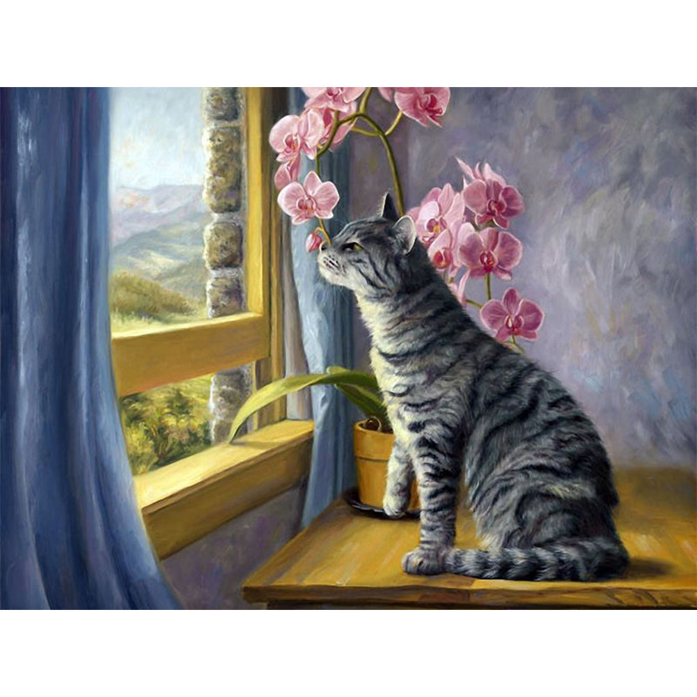 Cat - Full Round Drill Diamond Painting 40*30CM