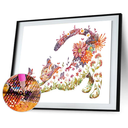 Cat Butterfly - Full Round Drill Diamond Painting 40*30CM