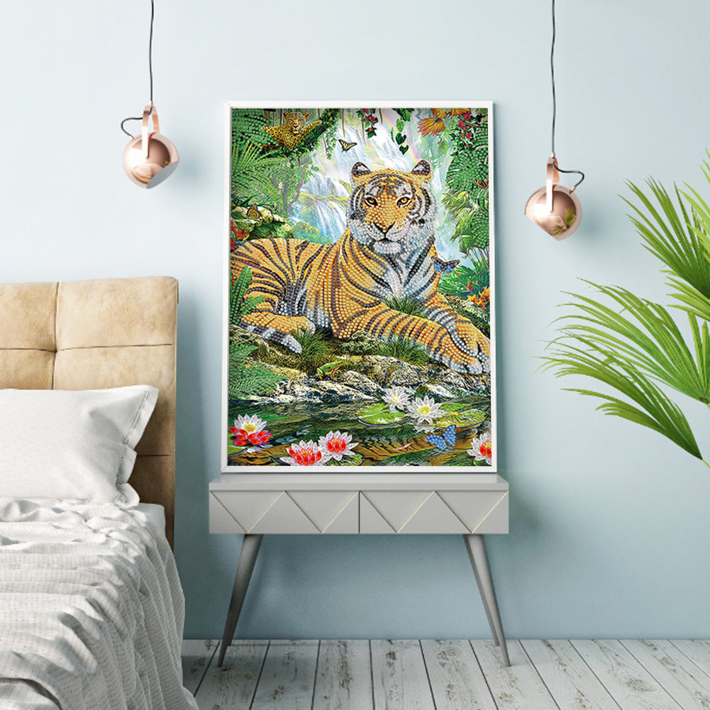 Tiger Flower - Special Shaped Drill Diamond Painting 30*40CM