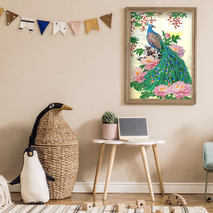 Peacock Flower - Special Shaped Drill Diamond Painting 30*40CM