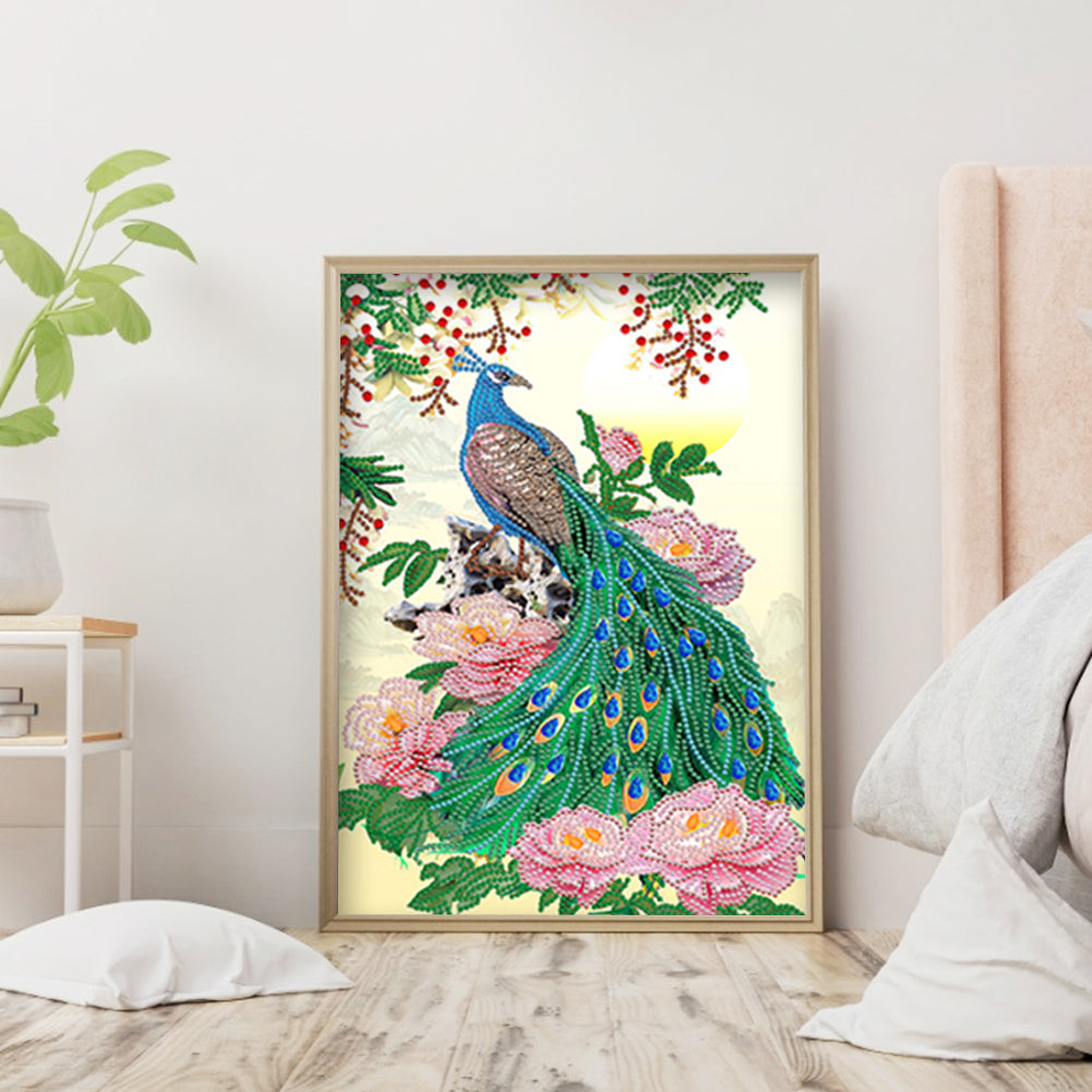 Peacock Flower - Special Shaped Drill Diamond Painting 30*40CM