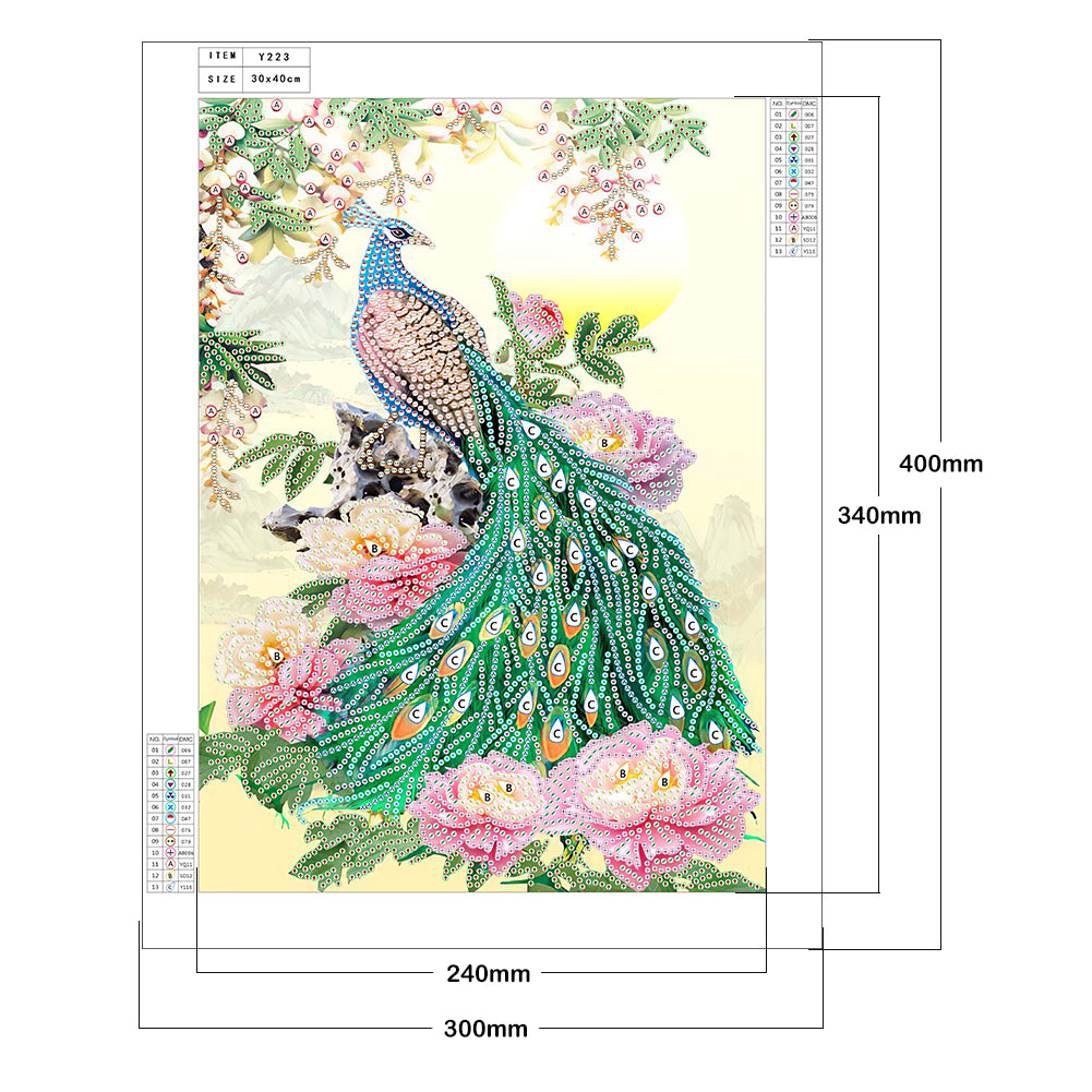 Peacock Flower - Special Shaped Drill Diamond Painting 30*40CM