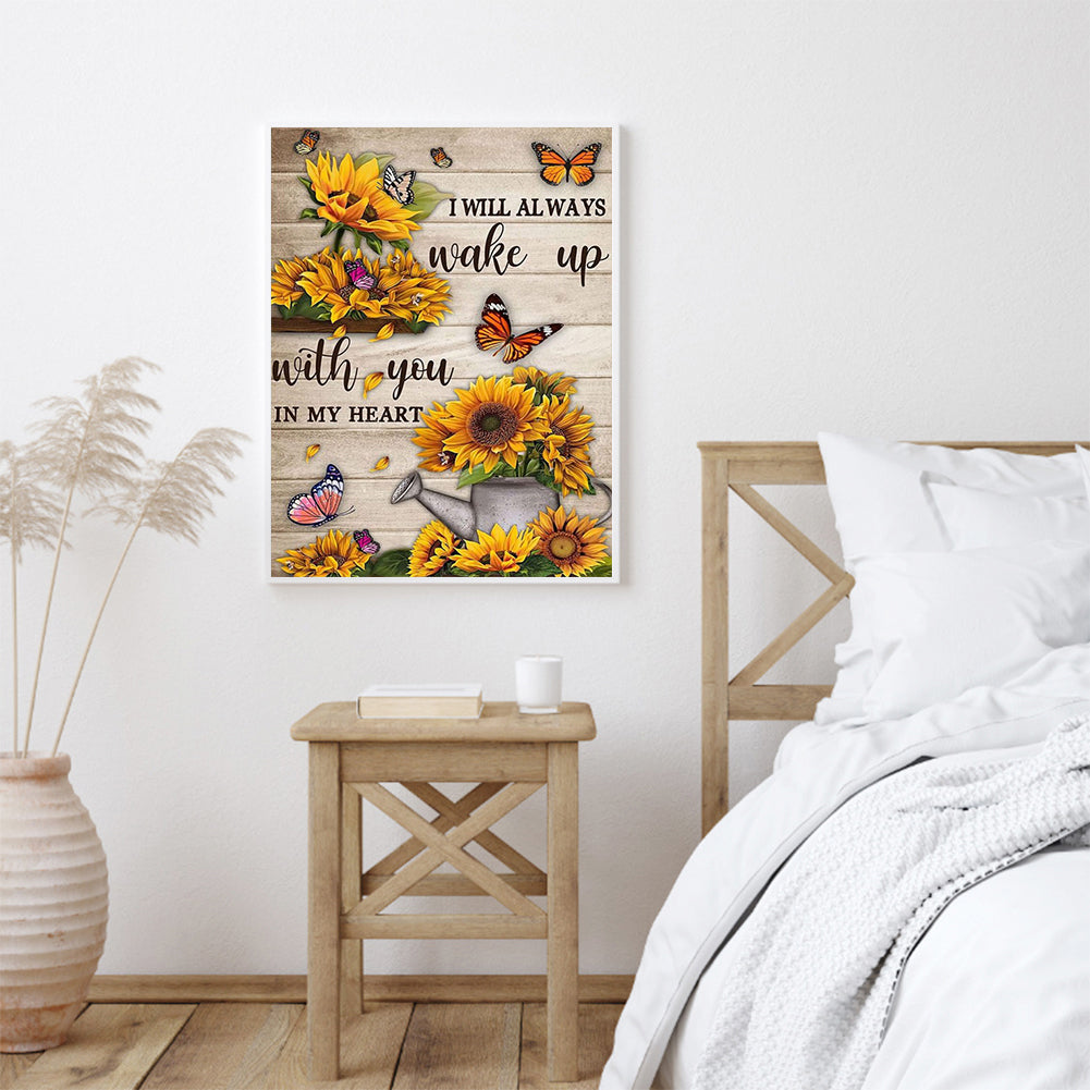 Butterfly Sunflower - Full Round Drill Diamond Painting 30*40CM