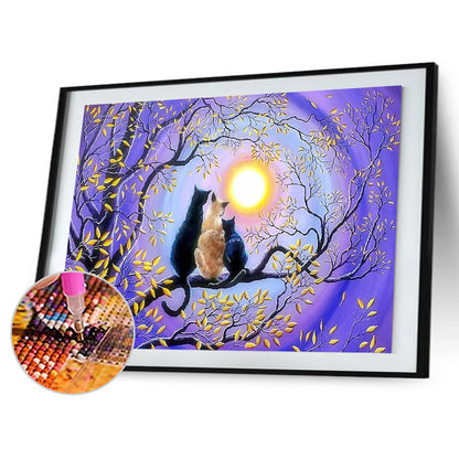 Branch Cat - Full Round Drill Diamond Painting 40*30CM