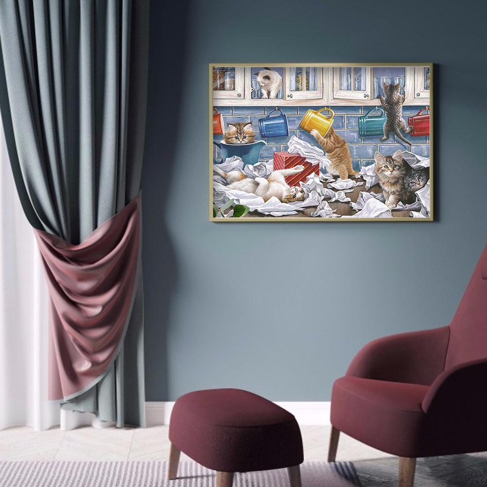 Naughty Cat - Full Round Drill Diamond Painting 40*30CM