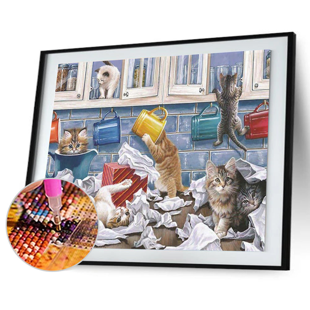 Naughty Cat - Full Round Drill Diamond Painting 40*30CM