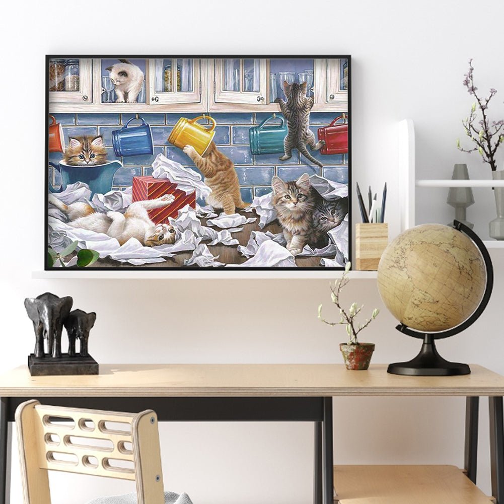 Naughty Cat - Full Round Drill Diamond Painting 40*30CM