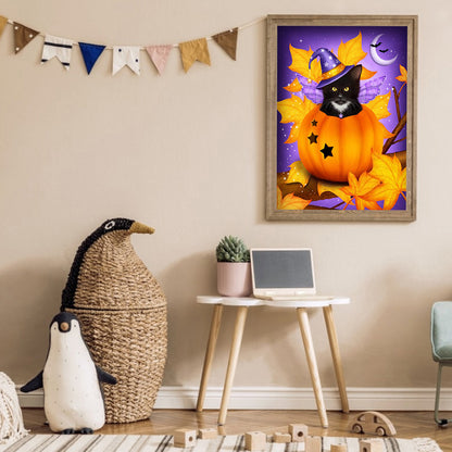 Pumpkin Cat - Full Round Drill Diamond Painting 30*40CM