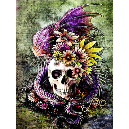 Flower Skull - Full Round Drill Diamond Painting 30*40CM