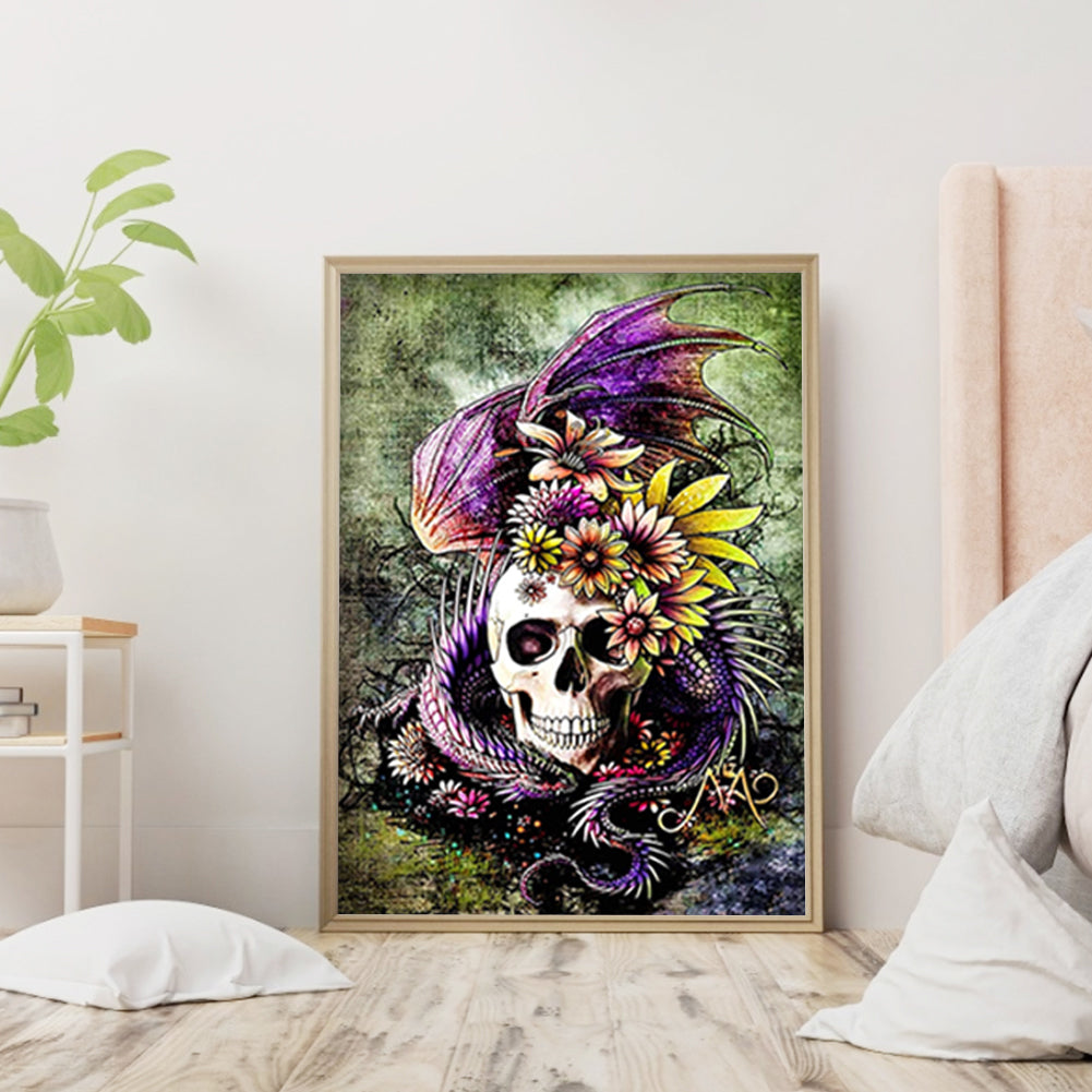 Flower Skull - Full Round Drill Diamond Painting 30*40CM