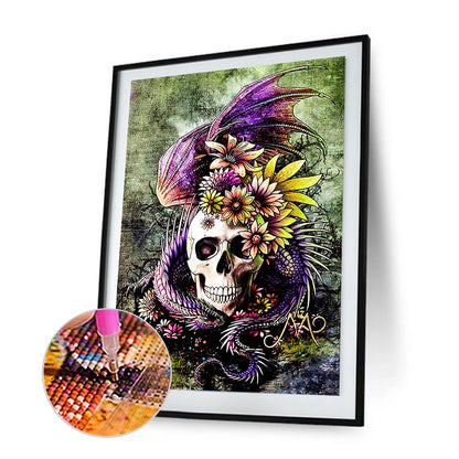 Flower Skull - Full Round Drill Diamond Painting 30*40CM