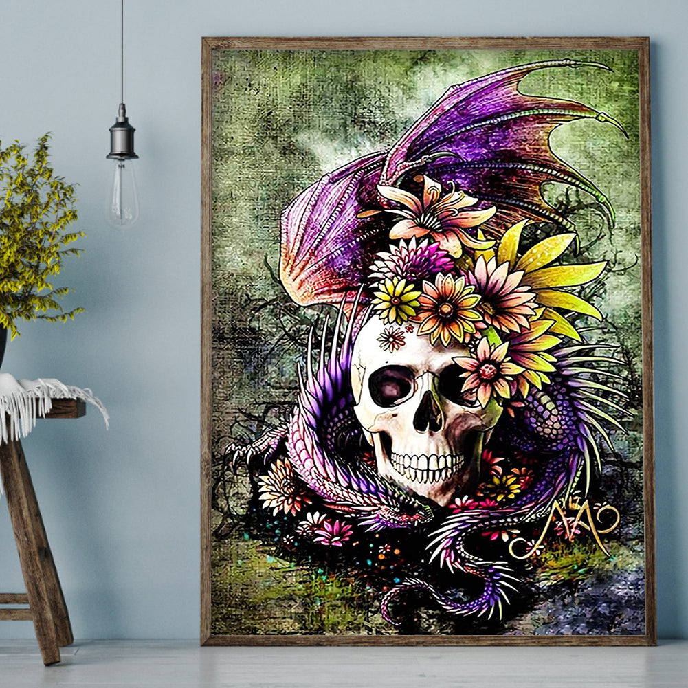 Flower Skull - Full Round Drill Diamond Painting 30*40CM