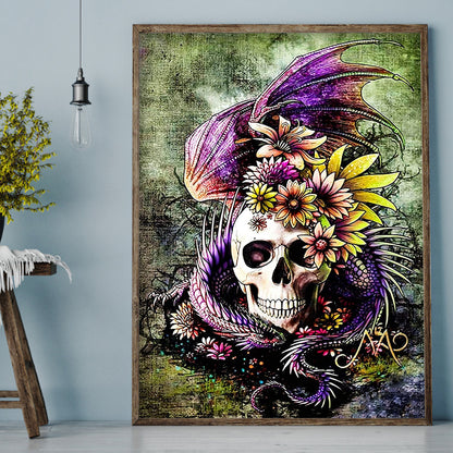 Flower Skull - Full Round Drill Diamond Painting 30*40CM