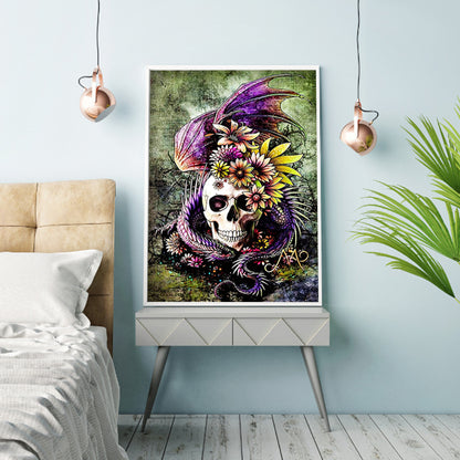 Flower Skull - Full Round Drill Diamond Painting 30*40CM