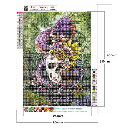 Flower Skull - Full Round Drill Diamond Painting 30*40CM