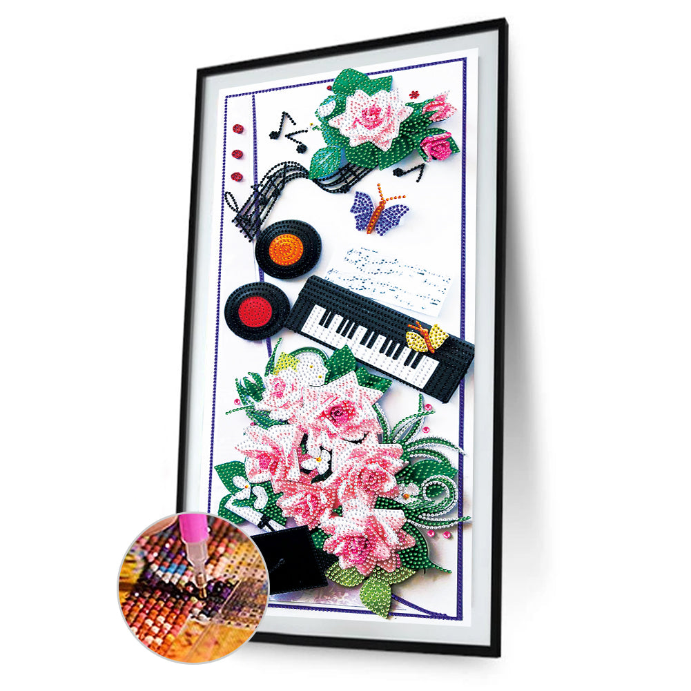 Flowers Keyboard - Special Shaped Drill Diamond Painting 30*60CM