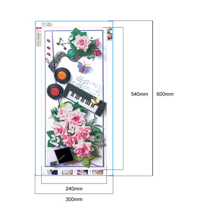 Flowers Keyboard - Special Shaped Drill Diamond Painting 30*60CM