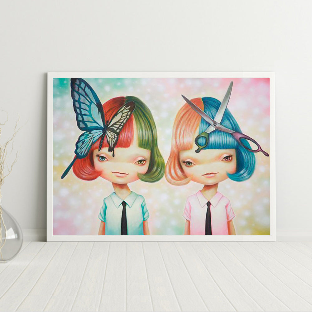 Twin Girls - Full Round Drill Diamond Painting 50*40CM