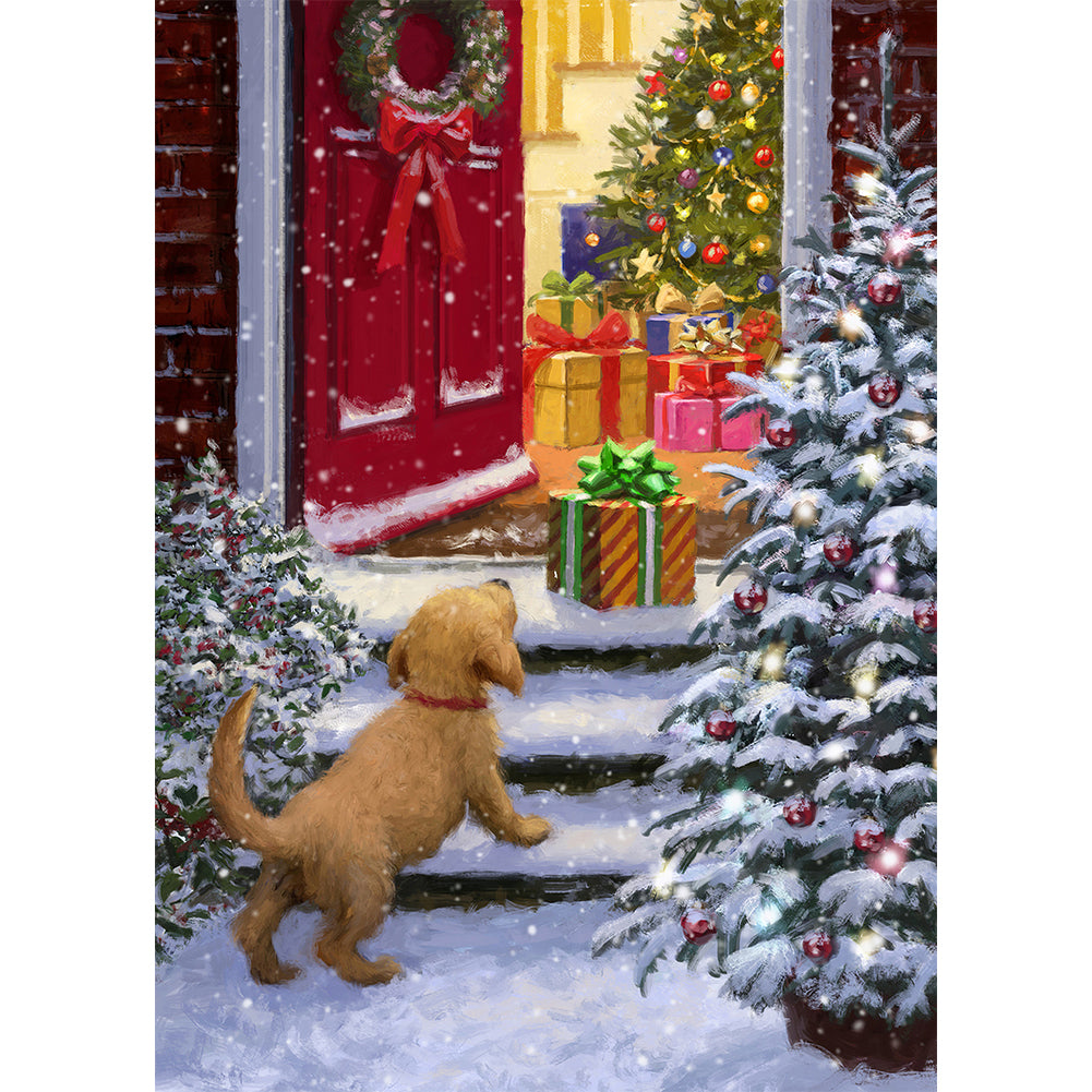 Christmas Dog - Full Round Drill Diamond Painting 30*40CM